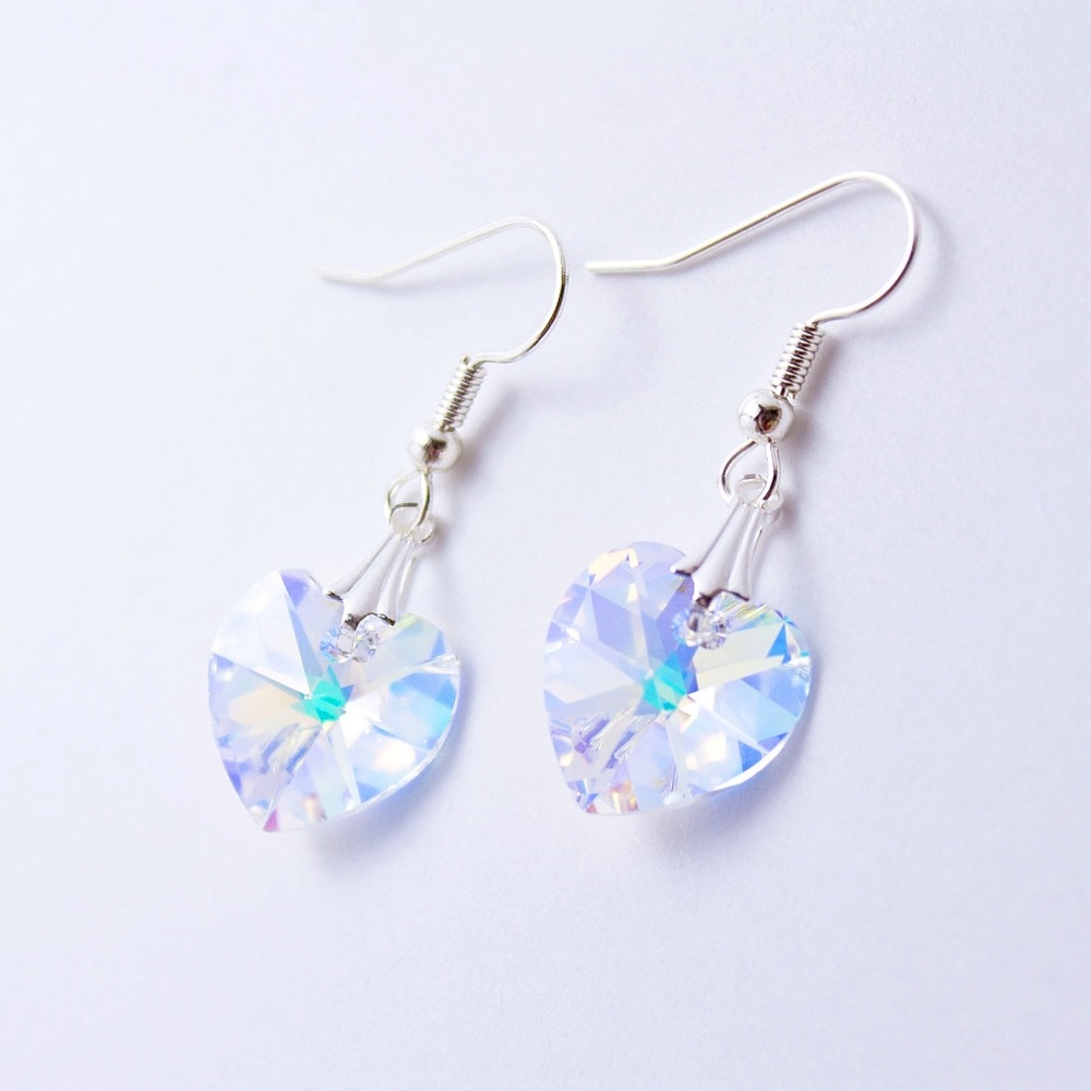 Handmade Crystal Heart Dangle Earrings